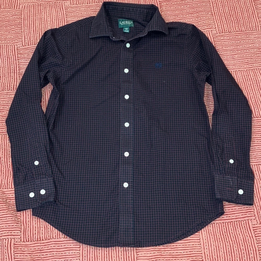 Lauren Ralph Lauren teen boys size 14  burgundy red Plaid Shirt